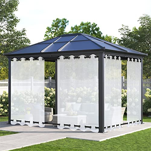 XUIAQZW Outdoor Vorhang Wetterfest mit Ösen Oben und Unten Weiß Transparent (2 Stücke) 160x180(BxH) cm Terrasse Vorhänge Outdoor Gardinen Wasserdicht Sonnenschutz