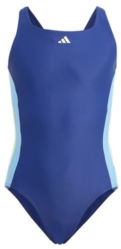 adidas Mädchen Cut 3-Stripes Swimsuit Badeanzug, Dark Blue/Green Spark, 7-8 Years