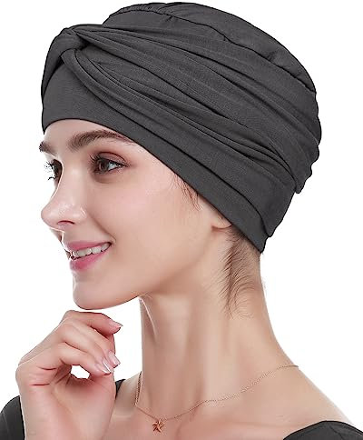 Alnorm Vorgebundenes Bandana für Frauen Chemo-Mütze Bambus-Krebs-Schal Weiche Haarabdeckung Dunkelgrau