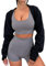 MISSACTIVER Damen-Bolero, langärmelig, mit Daumenloch, vorne offen, Fleece, lockere Passform, bauchfreier Schal, Sweatshirt, Workout, Schwarz, Klein