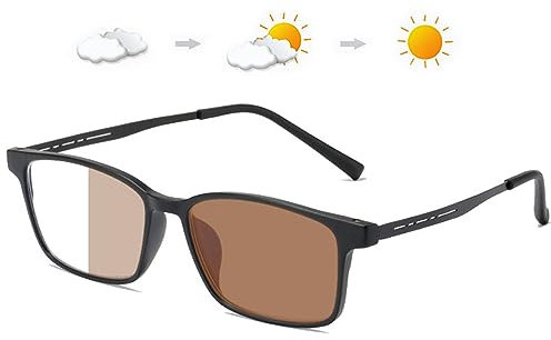 Lanomi Selbsttönende Lesebrille Herren Damen Blaulichtfilter Photochrome Lesehilfe Rechteck UV Schutz Sehhilfe Flexibel Vollbild Sonnen Brille mit Sehstärke Matt Schwarz (Selbsttönende Braun) 2.0