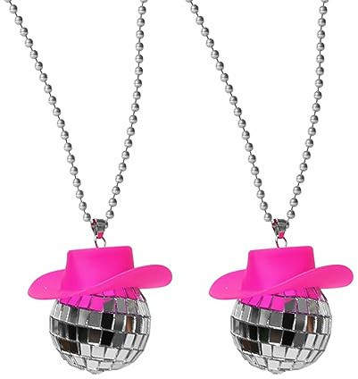Disco Kugel Anhänger, 2 Stuck Discokugel Autozubehör, 4cm Spiegel Cowboy Hut, Hängend Verspiegelte Kugel Halskette Ornament für Auto Geburtstag Party Zubehör