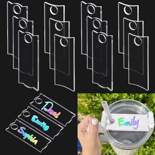 AIERSA Placa de nombre o etiqueta para tapa de vaso Stanley de 887 ml con asa, 12 unidades, transparente