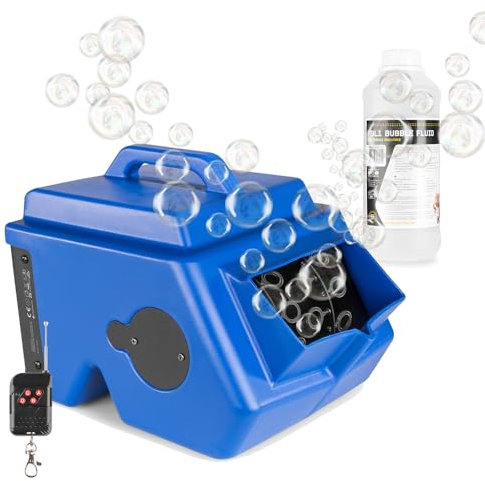 BeamZ B1500 Electric Bubble Blower Machine with Dual Fan, Wireless Remote Control and 1L Fluid for Kids Garden Parties - 2 Litre Tank, Blue