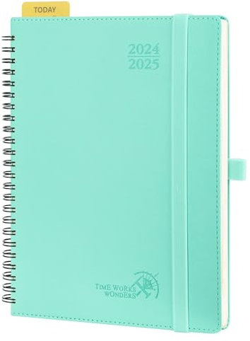 POPRUN Kalender 2025 Wochenplaner (Aug.2024-Dez.2025) Ringbuch mit Softcover, ca. A5 (22 x 16,5 cm), 17-Monate-Terminplaner 2025 1 Woche 2 Seite mit Zertifiziertem Papier - Mintgrün