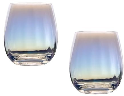 INTIRILIFE 2x Trinkglas mit Regenbogen Schimmer und Wellenform - 380 ml Füllmenge - Wasser Saft Glas Spülmaschinenfest Kristallglas stoßfest