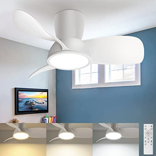 slochi Ventilador de Techo con Luz y Mando a Distancia, 54CM-Lampara Ventilador Techo Regulable de memoria 3 Color DC Motor Reversible, lampara Silencioso 6 Velocidades para habitaciones infantiles