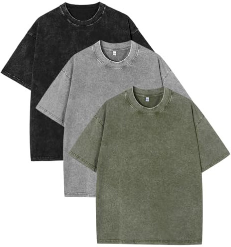 PADOLA T Shirt Uomo Cotone Maglietta Uomo Manica Corta Vintage Lavato Oversized Streetwear Camicia T Shirt Semplice(Nero Grigio Verde,XXL)