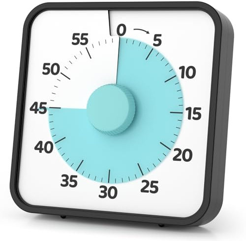 LIORQUE 19cm Grand Minuteur Visuel Timer Classe Aimanté, Silencieux sans Tic-Tac, 3 Modes d'Alarme: Sonnerie, Lumière et Vibration, Convient pour Cuisine, École, Bureau - Piles incluses (Cyan)