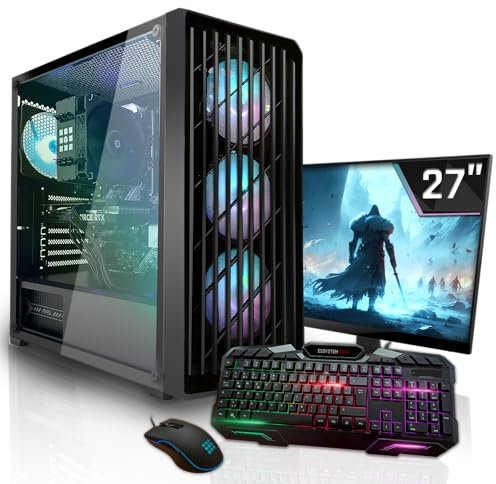 SYSTEMTREFF Basic Gaming Komplett PC Set AMD Ryzen 5 5600 6x4.4GHz | Nvidia RTX 3060 12 GB | 1TB M.2 NVMe | 32GB DDR4 RAM | 27 TFT Monitor | Desktop Paket Computer für Gamer, Gaming