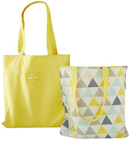 Lvjkes Doppelseitige Stoffbeutel, Baumwolltasche Handtasche Schulter Leinwand Umhängetasche, Einkaufsbeutel Recyclingtasche für Frauen, Kinder, Mädchen, 40cm x 36cm (Gelbes Dreieck)