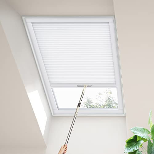 Moonice Skylight Blinds Cordless Roof Honeycomb Window Blinds Light Filtering Cellular Pleated Roof Shades for Home Easy to Install Shades for Inclined Plane Room Windows Custom Size (White)