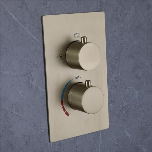 Rubinetto Miscelatore 3 Vie 3 Funzioni, Oro Spazzolato Valvola Deviatore per Doccia Incasso Ottone Miscelatore Doccia con Deviatore, Acqua Calda e Fredda