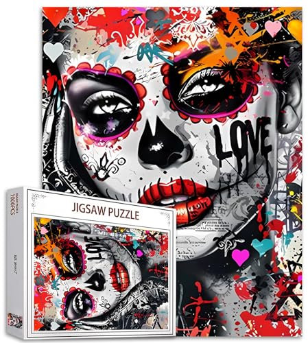 Tucocoo Girl Portrait Jigsaw Puzzles for Adults 1000 Pieces, Graffiti Fashion Skeleton Woman Art Jigsaw Puzzle Colorful DIY Puzzles for Home Decoration Gifts, Family Puzzle Perfect for Game Nights