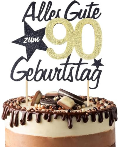 Torten Deko 90 Geburtstag Mann Frau - Alles Gute zum 90. Happy Birthday Cake Topper Kuchen Topper Kuchendeko Geburstagstorte Gold für Frauen Männer