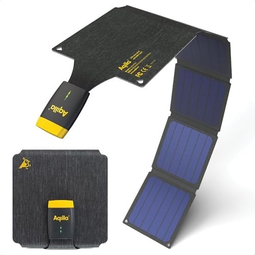 Solar Ladegerät, 21W, USB-C Ausgang, 18W PD 3.0 Schnellladefunktion, IP67 Wasser- und Staubdicht, Solarpanel faltbar, Monokristallin USB-C auf USB-A Adapter, 2 Karabinerhaken, Aqiila Sunbird P21