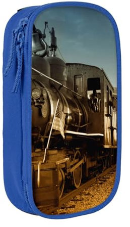 VANANI Zug und Eisenbahn Große Kapazität Federmäppchen Multifunktionales Federmäppchen Reißverschluss Tragbares Federmäppchen Student Bürobedarf, blau, Einheitsgröße, Kosmetiktasche