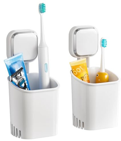 TAILI Support de Brosse à Dents sans Perçage, Ventouse, Brosse à Dents de Douche Amovible pour Mur, Organisateur de Dentifrice, Support de Rasoir Autovidant, Lot de 2