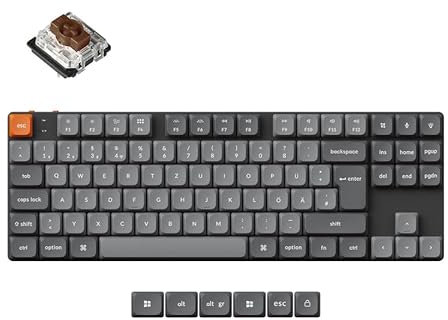 Keychron K1 Max TKL Kabellose mechanische RGB-Tastatur, deutsches DE-ISO-Layout, Bluetooth/2,4 GHz/kabelgebunden QMK/VIA programmierbar mit Low-Profile-Gateron-Braun-Schalter