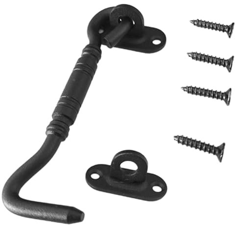 UKCOCO 1 Jeu serrure de porte de grange crochet de confidentialité petit loquet Design unique de verrouillage par crochet loquet des serrures de porte loquet de porte moustiquaire Black
