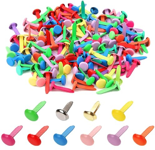 TRKETK 200 Pcs Multicolor Split Pins, Scrapbooking Brads Split Pin Smooth Mini Brads 8x16 mm Round Scrapbooking Brads Split Pins Metal Paper Fasteners for Paper Craft DIY Scrapbook Cards Photo Walls