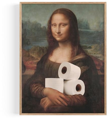 Poster Da Parete Stampe Quadri Umoristici Decorazione Bagno Quadro Divertente Stile Rinascimentale Idea Regalo Originale Toilette WC Simpatico Casa Parete Interni - Cornice in Rovere - 30x40cm