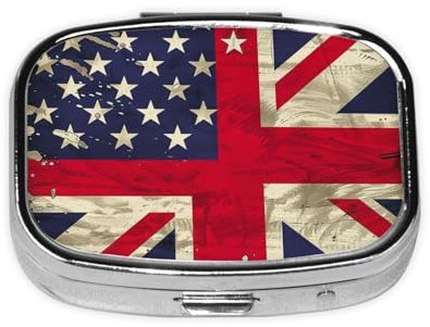 Pillendose mit USA-Flagge, bedruckt, quadratisch, mit 2 Fächern, tragbare Mini-Pillendose für Medizin, Vitamin, Fischöl, Nahrungsergänzungsmittel