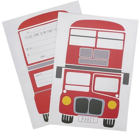 M & G Mustard & Gray Einladungen für Kinderpartys, 12 Einladungen und Umschläge (C6), London Bus