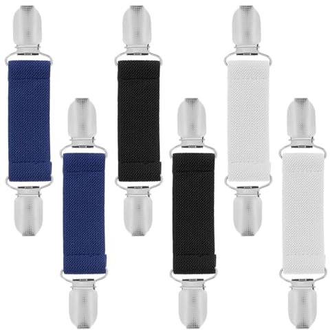 Dimeho Lot de 6 pinces de serrage réglables pour ceinture élastique pour pantalon et pantalon, robe, châle, moufles - Noir/blanc/bleu, Noir/blanc/bleu, Medium