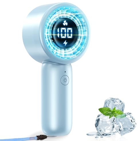 Turbo Handventilator, Leistungsstarker tragbarer Ventilator mit LED Anzeige, 4 oz leicht, 5 Stufen, USB-Akku Aufladbar Hand Ventilatoren Mini (Blau)