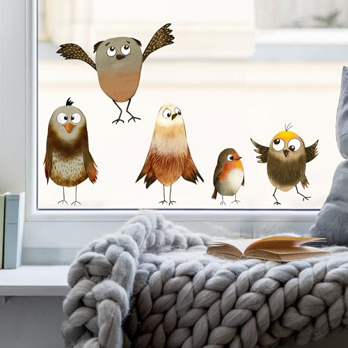 Wandtattoo Loft Fensterbild lustige Vögel Vogelset Frühling Fensteraufkleber Kinderzimmer Kind, Frühlingsdeko, Osterdeko Wiederverwendbar witziger Vogel A4