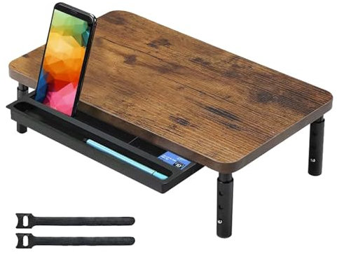 Ysislybin Soporte Monitor con Cajón, 3 Soportes para Monitor de Altura Ajustable Organizador de Escritorio con Cajón de Almacenamiento Ranura para Teléfono Impresora Tableta Soporte Capacidad 20 kg