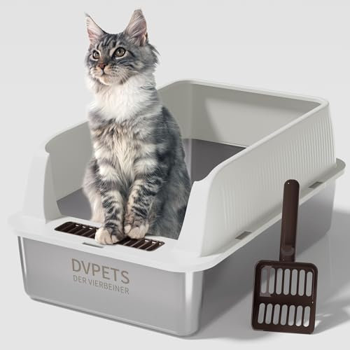 Edelstahl-Katzentoilette, extra große Katzentoilette für große Katzen, XL Metall-Katzenklo mit hohen Seitenwänden, antihaftbeschichtet (Ivory White, 24 L x 16 W x 11 H)