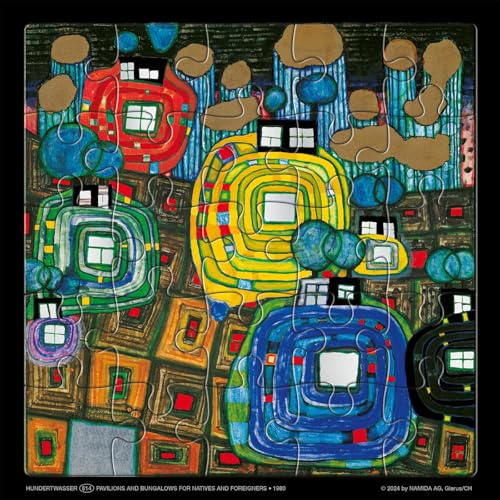 Hundertwasser Puzzle mit Grußkarte: PAVILIONS AND BUNGALOWS
