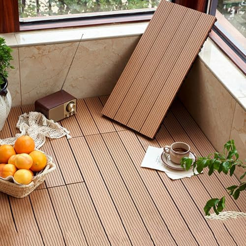 Baldosas de Madera de Acacia, suelo Exterior e Interior Antideslizante, Duraderos Azulejos de jardin, Balcones y Patios, 30x60cm con Sistema de Drenaje Wood Color 20pcs
