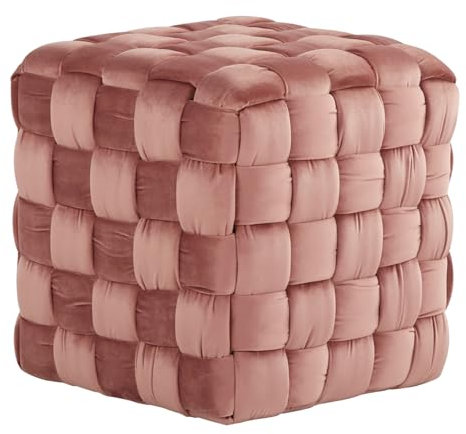 MJMLUCK Pouf Quadrato Intrecciato in Velluto Rosa Cipria -