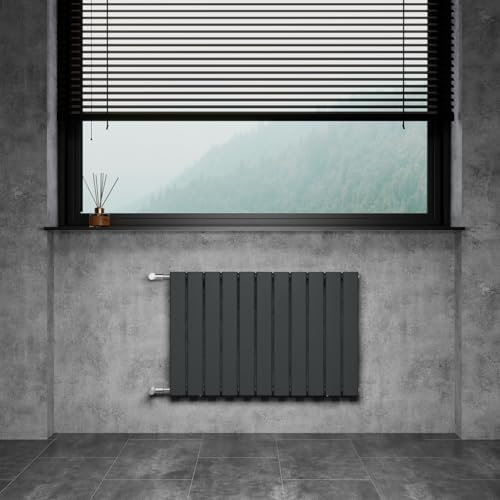 WITEN&NOCK Designheizkörper Flach Paneelheizkörper Anthrazit 850 x 550 mm Einlagig mit Seitenanschluss Austauschheizkörper Nabenabstand 500 mm inkl. Thermostatventile