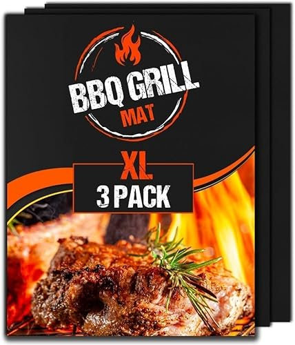 Extra Large BBQ Grill Mat (3 Pack) - BBQ Mats for Gas Grill Reusable, Non Stick Heat Resistant BBQ Mat, BBQ Sheets Grilling Mats, BBQ Mats for Charcoal Grill & Electric, Must Have BBQ Accessories