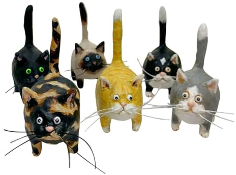 Sxmrmnx 6Piece Tortoiseshell Cats Mini Miniature Tail Erect Cats Ornament Resin Christmas Ornament Whimsical Funny Hanging Statue Resin