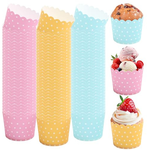 Mssushi Cupcake Cases, Muffin Cases for Baking, 165 Pcs Greaseproof Baking Cups for Cake, Ice Cream, Dessert, Disposable Muffin Liners for Weddings, Christmas, Birthday (Yellow, Blue, Pink)