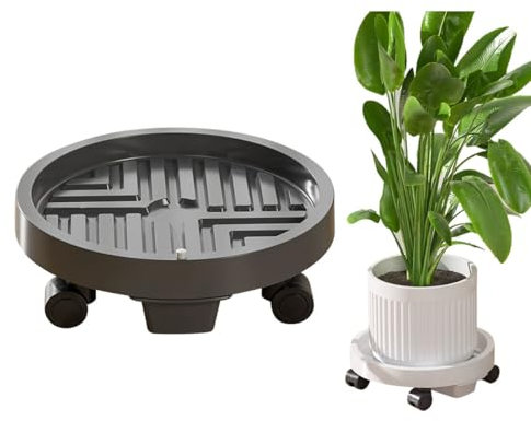 Support roulant pour plantes avec roulettes et stockage d'eau – Chariot polyvalent pour pot de fleurs pour intérieur/extérieur, support de pot de fleurs sur roulettes (gris, 26,5 cm)