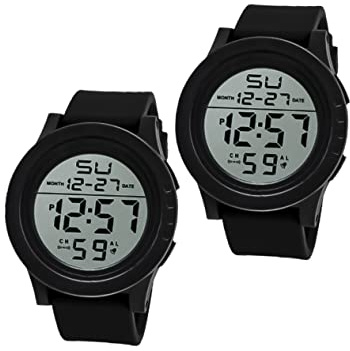Herrenuhr LED Sportuhr Schwarz mit Kalender und Wecker | ABS, PU, Edelstahl, PC und TPU, Große Anzeige, für Training, Schwimmer, Weihnachten Geschenkideen
