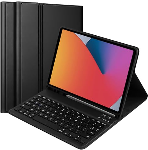 KTOITION Custodia per tastiera Bluetooth rimovibile per iPad 10,2 (7th / 8th / 9th Gen 2019-2021), tastiera QWERTY UK magnetica con porta penna, compatibile con iPad Air 3/Pro da 10,5