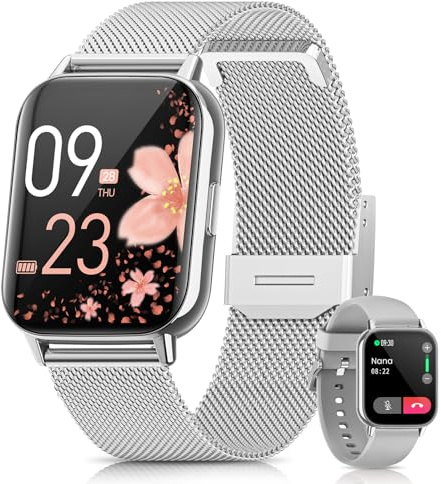 【Caja de Regalo】Reloj Inteligente Mujer, 1.83 HD Smartwatch con Llamadas/Función Femenina/Pulsómetro/SpO2/Monitor de Sueño Calorías 113+ Modos Deportivos Podómetro WhatsApp IP68 Android iOS Plata