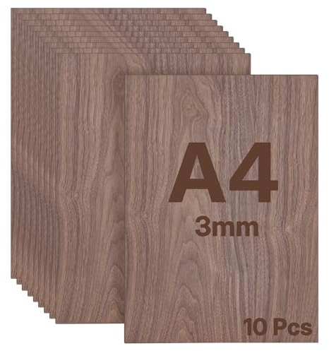 WISYOK 10pces Contreplaqué en Noyer, 3mm A4 Planche Bois, 30×21cm | Feuille de Bois Rectangulaire, Plaque Bois Brut, Non Finie, Panneau Feuille Découpe Laser pour Pyrogravure, Gravure, DIY