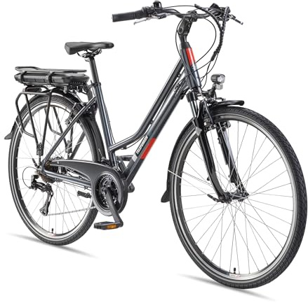 TELEFUNKEN Trekking E-Bike 28 Zoll mit 21-Gang Shimano Kettenschaltung | 374,4/474 Wh Li-Ion Akku | Elektrofahrrad mit 40Nm Heckmotor | V-Bremsen | Pedelec für Damen und Herren | 100km Reichweite