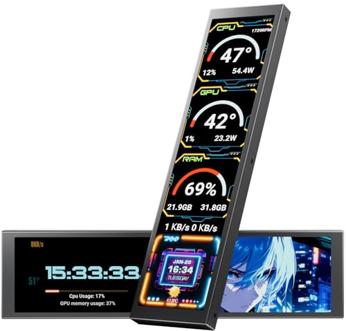 upHere Mini Écran LCD 9,2 Pouces pour Boîtier PC - Panneau D'Affichage Température PC & Surveillance Matérielle, Moniteur Compact avec Thèmes Prédéfinis Personnalisables