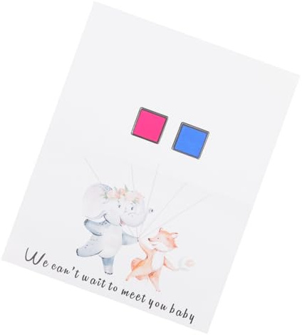 JEWEDECO Kit de Décoration pour Fête Prénatale Arbre à Empreintes Digitales, Livre D'or 2 Tampons Encreurs Bleu et Rose, 1 Feuille de Pastilles Adhésives pour Révélation du Bébé et