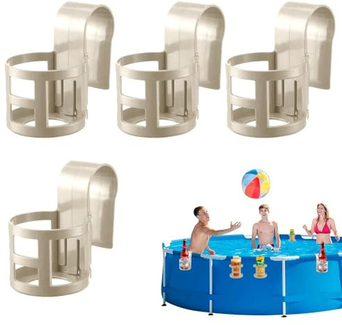 SDFWGG 4 Pezzi Portabicchieri Da Piscina Rotondo Quadrato Portabibite A Bordo Supporto Multifunzionale Per Bevande Accessori Per Bibite Cestino Portaoggetti (cachi A)