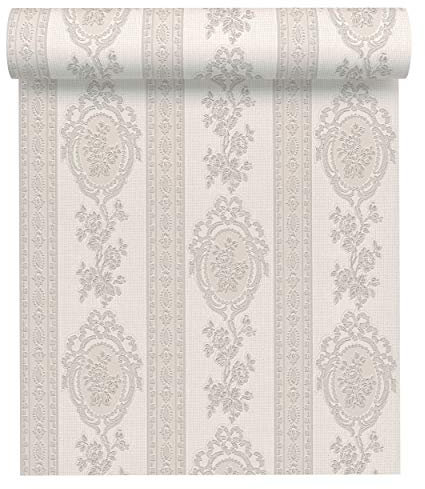 A.S. Création Strukturprofiltapete Belle Epoque Tapete mit Ornamenten barock 10,05 m x 0,53 m grau metallic weiß Made in Germany 186157 1861-57